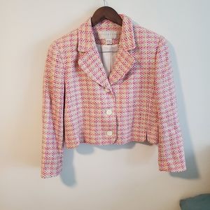 Doncaster silk blend colorful tweed button down jacket Size 6 lined shoulder pad